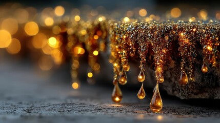 Fototapete - abstract golden glitter elements on a blurred bokeh background creating a festive banner for christmas or new year,stock image
