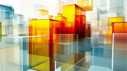 Poster - Colorful abstract geometry shapes create a vibrant urban skyline in digital art