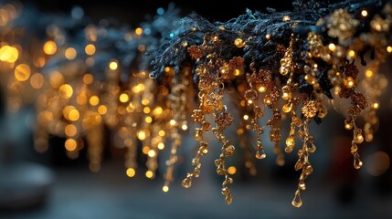 Fototapete - dark background with a twinkling gold garland,stock image