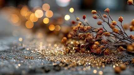 Fototapete - festive banner featuring decorative golden glitters with blurred bokeh effect background perfect for christmas or new year decorations,stock photo