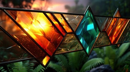 Poster - Vibrant close-up of a colorful stained glass window showcasing intricate patterns and light reflections