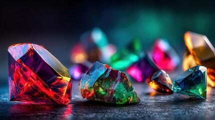 Poster - Stunning artistic display of colorful raw gemstones creatively arranged to highlight their natural beauty