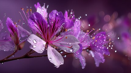 Poster - Beautiful close-up of a blooming flower with water droplets glimmering on its petals reflecting natural beauty
