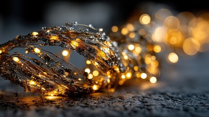 Fototapete - gold garland with a sparkling effect on a dark background,stock photo
