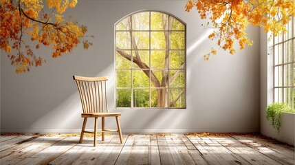 Poster - serene domestic space featuring a minimalist chair bathed in natural light streaming through a large