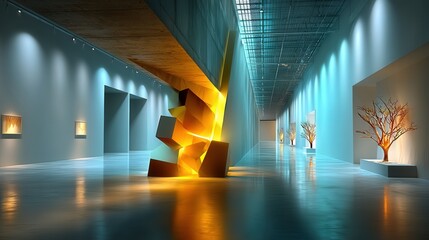 Poster - Contemporary art piece illuminated in a room spotlighting its unique design and captivating details for art lovers