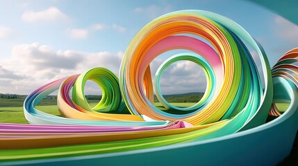 Poster - Striking colorful sculpture featuring spiraling forms blending together in vivid hues creating a captivating art piece