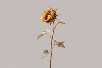 Wall Mural - withered sunflower against a neutral backdrop.