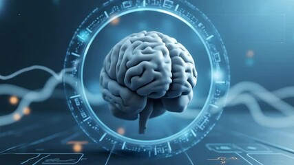 Poster - Futuristic Digital Brain Illustration with Modern Technology Elements and Data Visualization in a High-Tech Environment