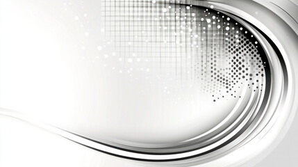 Poster - A white background with a black and white design that looks like a wave. The design is made up of small dots and lines