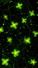 Poster - A close up of a green flower with a dark background. The flowers are all green and are arranged in a pattern