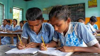 Poster - Students Focus on Studies at Village School in India Generative AI