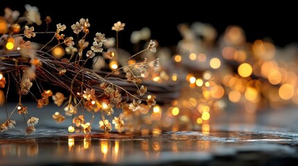 Fototapete - sparkling gold garland illuminating a dark background