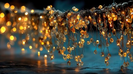 Fototapete - sparkling gold garland on a deep dark background,photo image