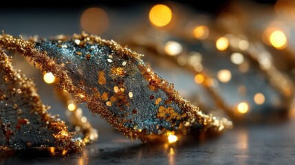 Fototapete - sparkling gold garland shimmering against a dark background