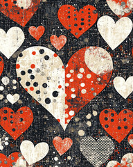 Poster - A pattern of hearts with black and white dots. The pattern is very busy and has a lot of detail