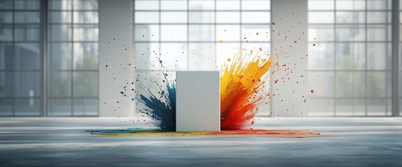 Aufkleber - Abstract explosion of color around a blank podium