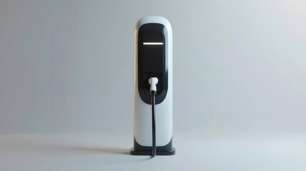 Aufkleber - 洗練された白色と黒色の充電ステーション 未来的な都市インフラストラクチャデザイン 無地の背景とクローズアップビュー
