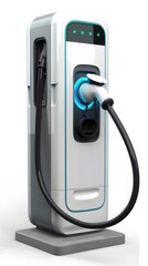 Aufkleber - 白い背景に分離されたモダンな電気自動車充電ステーションのクローズアップビュー
