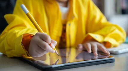 Poster - Child Student Learns Art Using Tablet and Stylus in Closeup View Generative AI