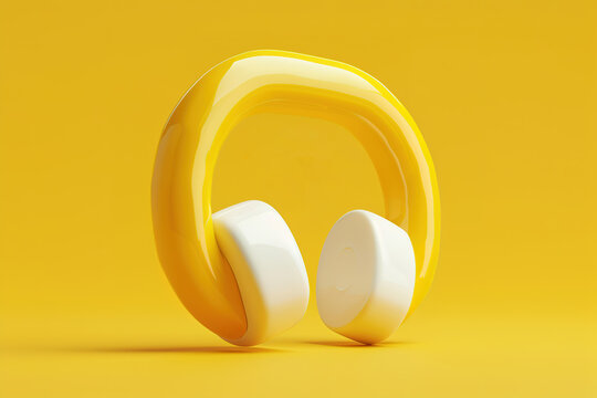 Stylized yellow and white headphones against a solid yellow backdrop modern design