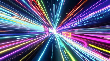 Poster - Colorful 3D Abstract Animation Background with Light Speed Motion Lines