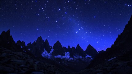 Night sky over remote mountain ridge the constellation of Taurus visible deep blue sky transitioning to black stars gleaming brightly the silhouette of jagged peaks against the celestial backdrop