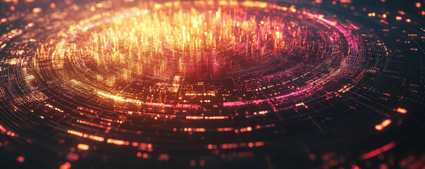 Poster - A glowing, colorful, and abstract image of a cityscape. The colors are bright and vibrant, creating a sense of energy and excitement. The image is a representation of the digital world