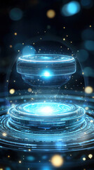 Poster - A blue sphere with a yellow circle in the middle. The sphere is surrounded by a blue light