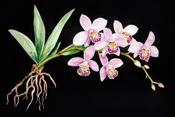 Wall Mural - delicate pink orchid blossoms with intricate roots.
