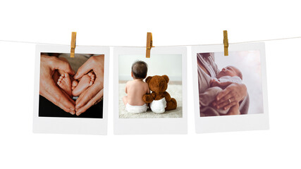 Wall Mural - motherhood aesthetic png sticker, instant photos mood board on transparent background