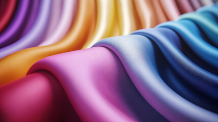 Poster - A colorful piece of fabric with a rainbow pattern. The colors are vibrant and the fabric is flowing, giving the impression of movement and energy