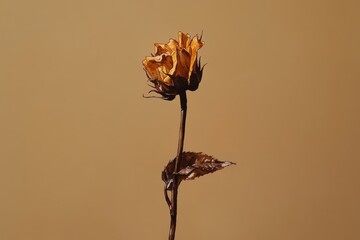 Wall Mural - dried golden rose against a muted beige backdrop.