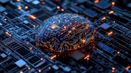 Poster - A close-up of a brain made of digital circuits representing logical reasoning, Critical Thinking Skills