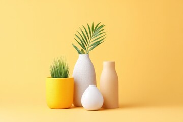 Poster - clean image of minimalistic interior decorations arranged artistically on vibrant neon color background