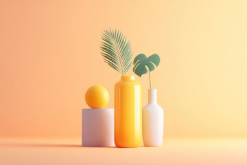Poster - clean image of minimalistic interior decorations arranged artistically on vibrant neon color background