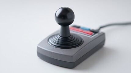 Poster - clean photo of joystick resting on plain white surface with even lighting and ample copy space for design purposes