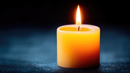Poster - close-up minimalistic image of single candle flame against dark background symbolizing ptsd awareness with ample copy