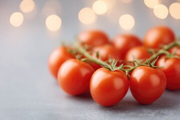 Poster - conceptual design of tomatoes arranged in heart shape surrounded by glowing light effects and wide copy space
