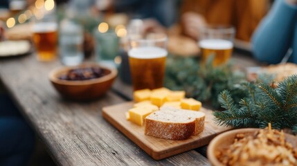 Poster - drone shot of festive gathering with table full of board games snacks and drinks surrounded by laugh