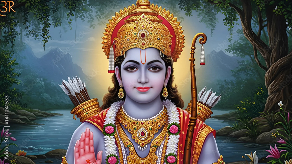 A visually striking image of lord ram with perfect balance of elements ...