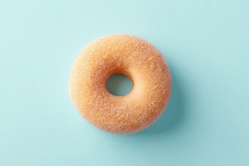 Poster - single donut is centered on smooth solid color background embodying minimalistic composition with clean lines