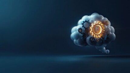Aufkleber - A glowing thought bubble morphing into a mechanical gear, symbolizing structured thinking, Critical Thinking Skills