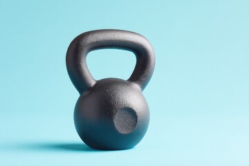 Poster - single kettlebell rests on smooth solid color background creating minimalistic and clean image