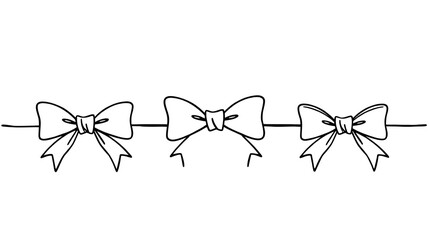 Simple different line bow ribbon doodle big set. Isolated vector hand drawings bowknot on string, lines and corners decoration, for design and package letter
