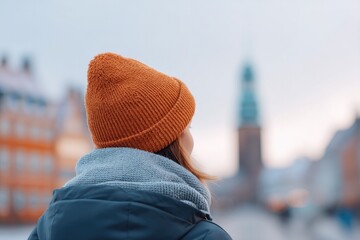 Aufkleber - capture traveler absorbing local atmosphere in european city showcasing minimalistic composition wit