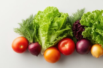 Poster - capture vibrant array of fresh organic vegetables neatly arranged on clean white background with amp