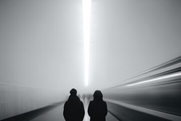 Poster - capture essence of contrast and contradiction with blurred figures in background