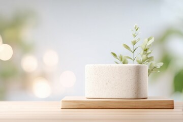 Poster - clean minimalistic empty podium for food presentation with ample copy space