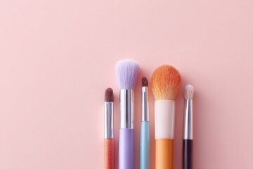 Poster - close-up of everyday makeup essentials brushes and palettes neatly arranged